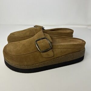 Flexwin Suede Clogs Women Size 11 Tan Mules Buckle Comfort Shoes NWB
